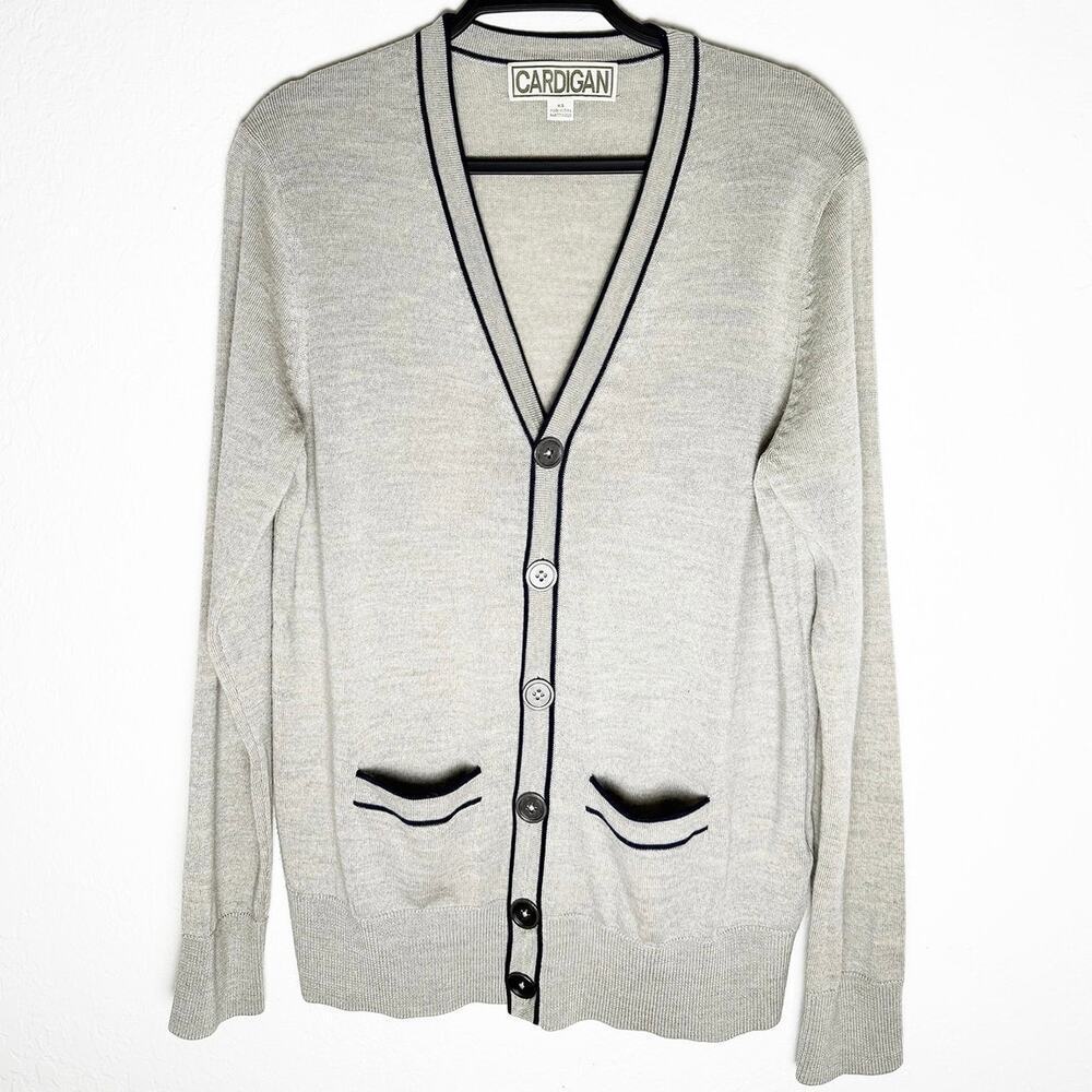 Cardigan Mens Wool Button Front Cardigan Sweater Gray Classic Preppy Academia XS